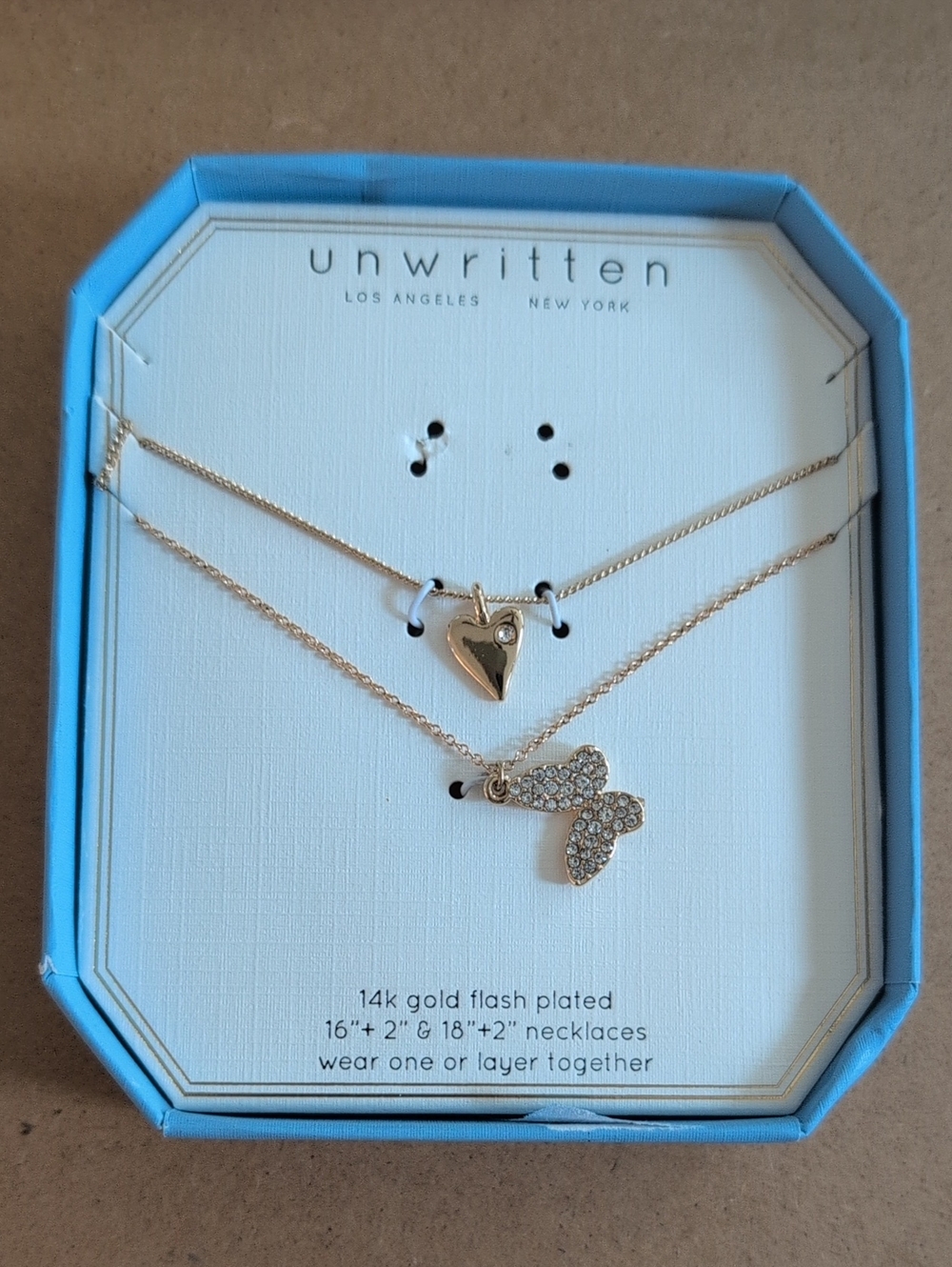 Unwritten Gold Heart & Crystal Butterfly Layered Necklace Set